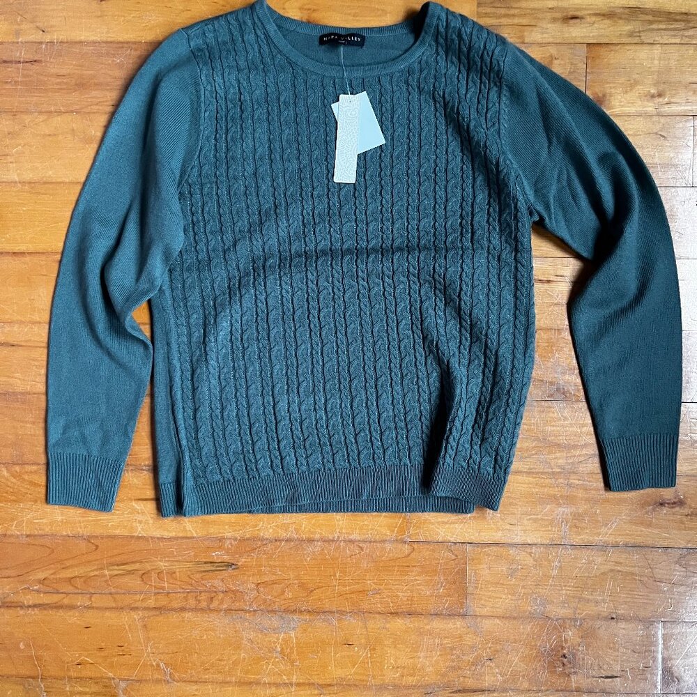 Napa Valley Cable Knit Crewneck Sweater - Muted Blue/Green